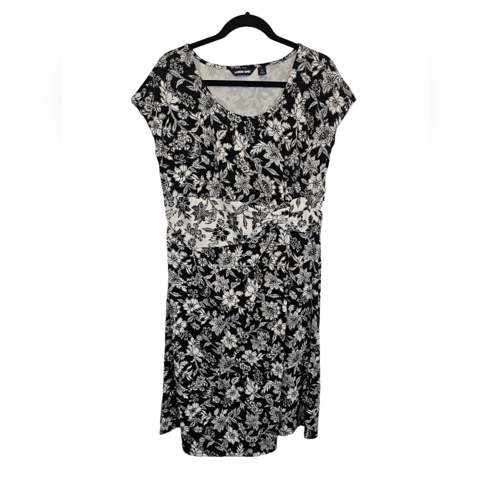 Land's End Large Modal Blend Stretchy Floral Black Dress